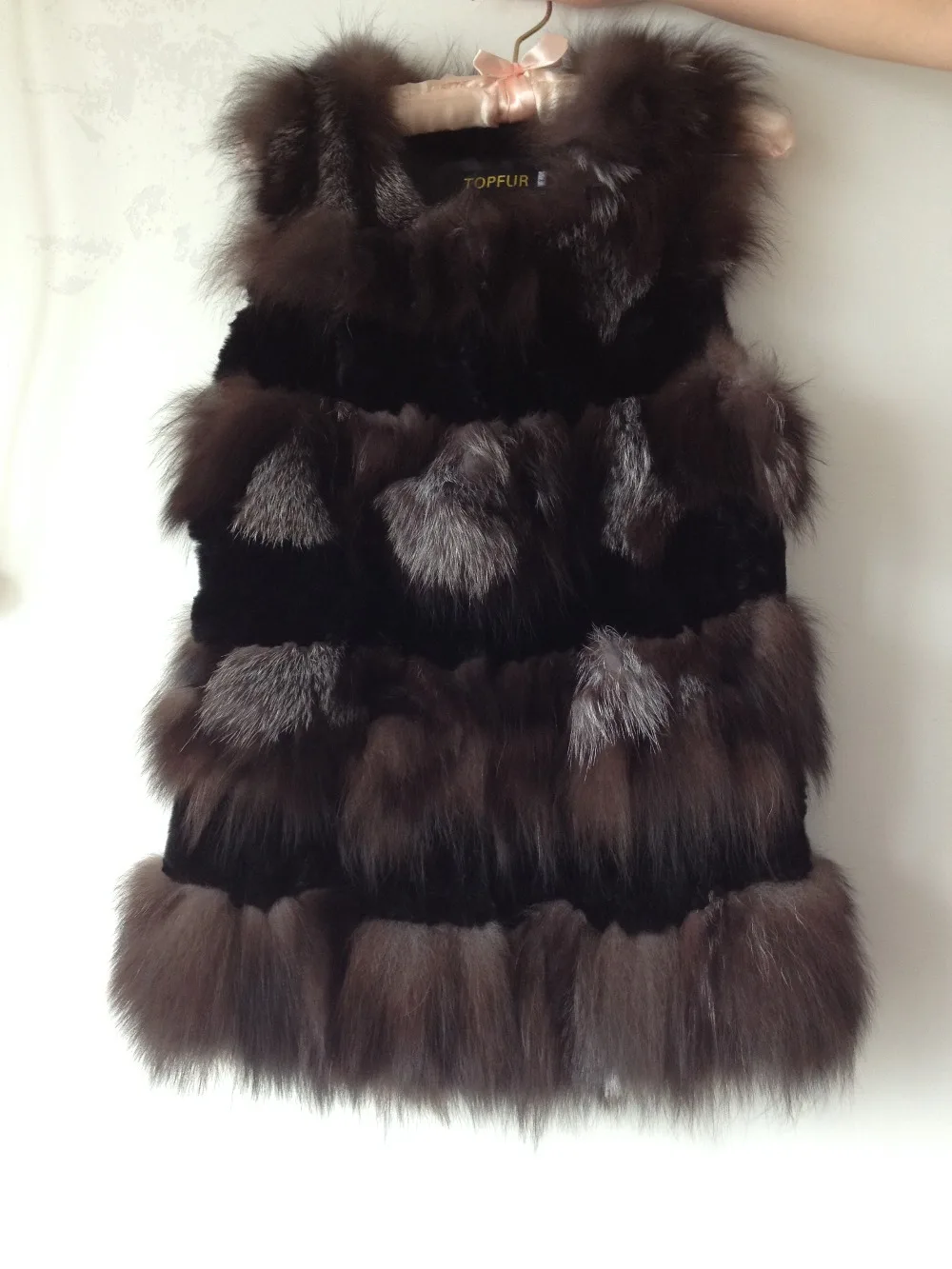Лисий мех кролика верхняя одежда с печворк женская без рукавов натуральный Лисий мех жилет роскошный мех пальто TF0352