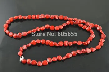 

925 Silvery Lobster Clasp Red Sea Bamboo Coral Freeform Small Nugget Beads Necklace 32 Inches Long Fashion Woman Jewelry