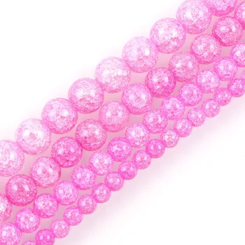 

15"Strand Dark Pink Round Cracked Crystal Stone Beads Loose Spacer Beads For Jewelry Making Bracelet Neck 6-12mm