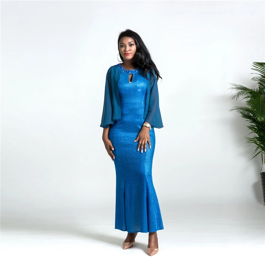 BAIBAZIN New African sleeveless mesh openwork fishtail dress elegant elegant dress Plus size L-XXL