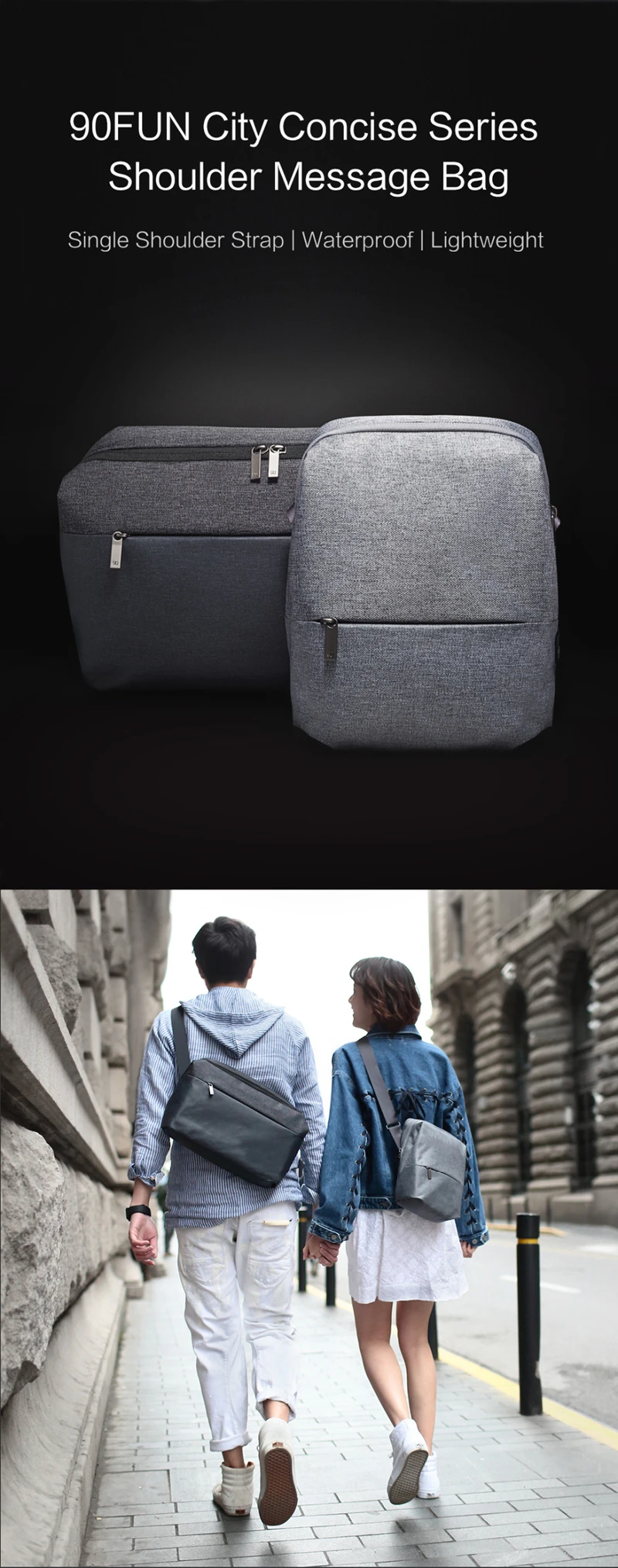 Xiaomi 90FUN сумка-мессенджер водостойкая сумка через плечо для женщин мужчин ранцы школа бизнес дорожная сумка два цвета