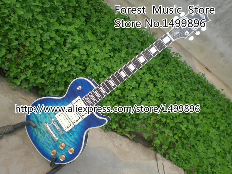 

Custom Shop Vintage Blue Quilted LP Custom Electric Guitars Three Pickups Binding Guitarra Body Lefty Available