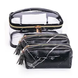 3 шт. мраморные косметички на молнии первой необходимости для женщин несессер желе сумка макияж кисти монета USB зарядное устройство сумка