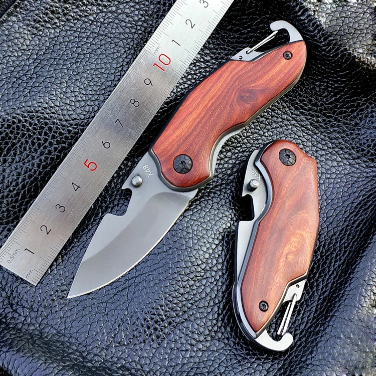 

MINI X48 Titanium Folding Knife Wood Handle Survival Tactical Pocket Knife Small Camping Knives EDC Tools