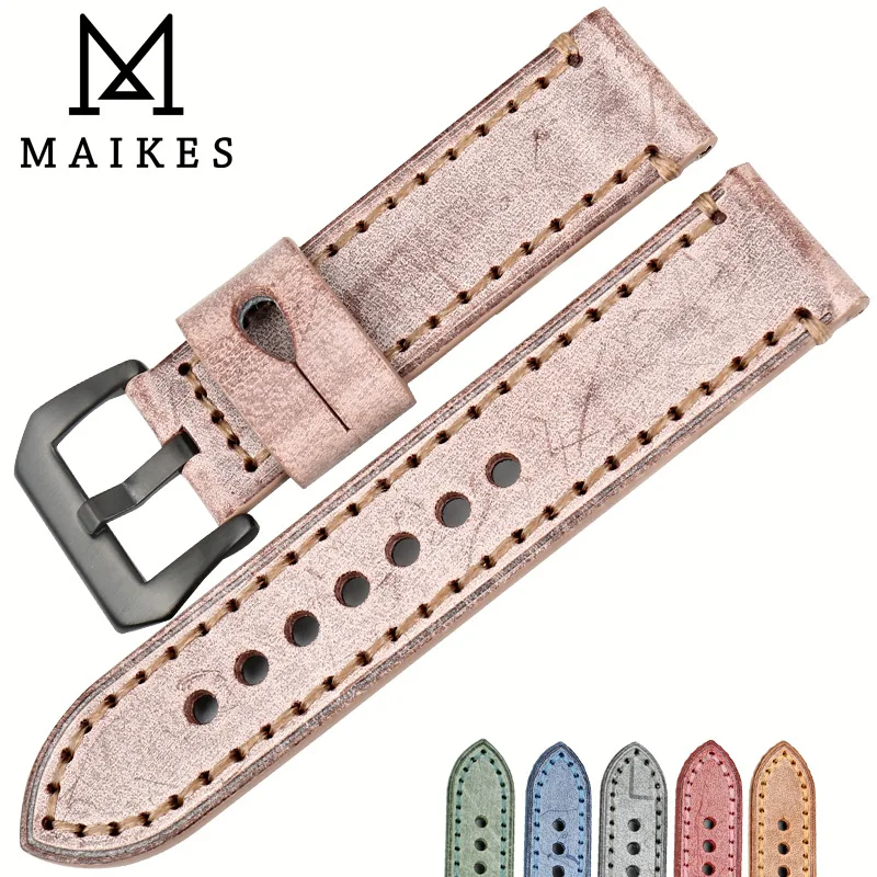 Ремешок для часов MAIKES винтажный кожаный ремешок с черной пряжкой 22 24 мм | Наручные