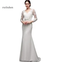 Ruthshen скромные свадебные платья Дешевые с длинным рукавом Кружева Аппликации v-образным вырезом Vestidos Baratos Русалка Robe Mariage