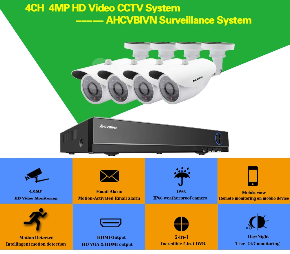 4MP система видеонаблюдения 4CH гибридная AHD DVR NVR с 4 шт. 4MP AHD камера видеонаблюдения система безопасности комплект