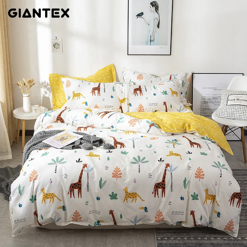

GIANTEX 4 Pcs Cotton Print Bedding Set Pillowcase Sheet Duvet Cover Set Queen Size Home Textile U2123