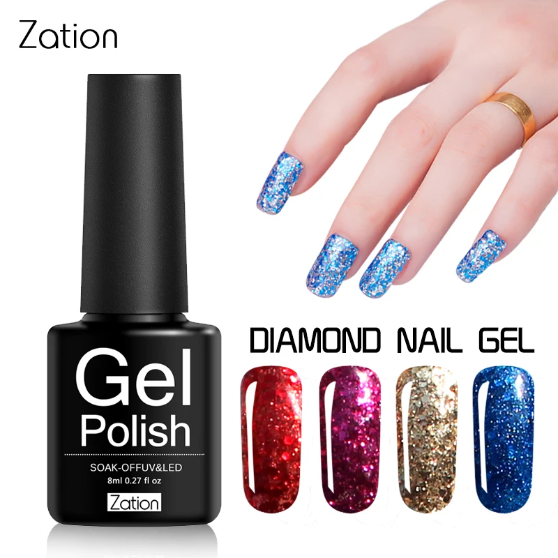 Zation Diamond Glitter Nail Gel Bling Nail Polish Sequin Base Top Coat
