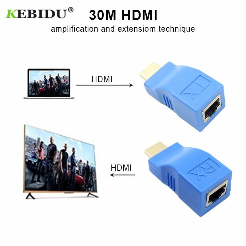 KEBIDU 1 пара HDMI Сетевой удлинитель 4 к Мини RJ45 порты до 30 м HDMI Расширение более CAT-5E/6 UTP LAN Ethernet кабель конвертер