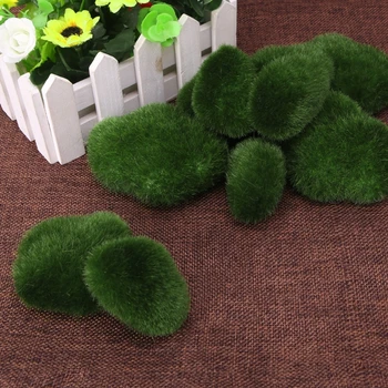 

10pcs Green Artificial Moss Stones Grass Plant Poted Home Garden Decor