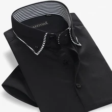 Для мужчин; короткий рукав Non Iron платье рубашка с двухслойный Воротник Smart Повседневное Стандартный-fit удобные натуральный хлопок однотонные рубашки