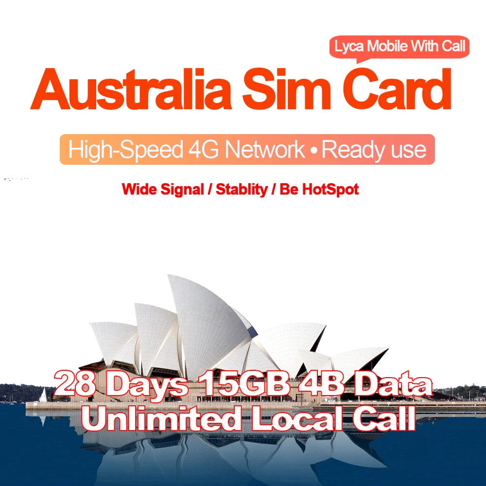 

Australia Travel 28 Days 15GB 4G Data + Unlimited Local Call LycaMobile Network Sim Card Mewfi 3in1 Triple Mobile Phone Sim Card
