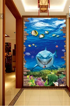 

3d room wallpaper custom mural non-woven Wall sticker 3 d ocean sharks porch painting photo wallpaper for walls 3d
