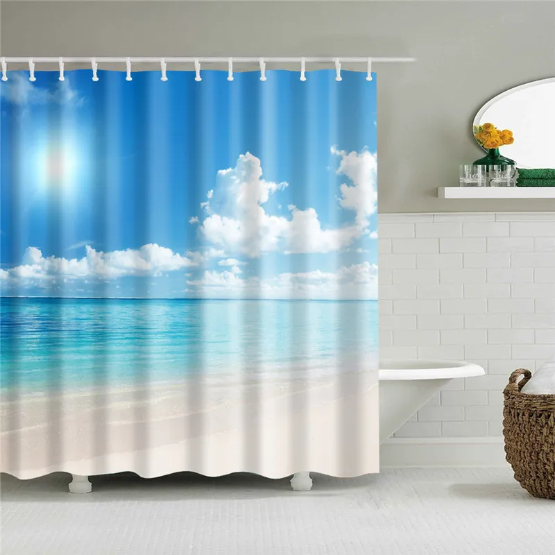 3d занавески для душа морской пляж раковина принты водонепроницаемый экран для ванной комнаты украшение дома высокое качество cortinas para bano - Цвет: C0336