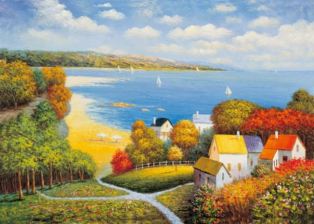 Black Sea Emc Sea Seaside Scenery Beach Village Diy Diamond Painting