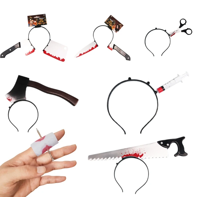 

Multi Shapes Funny Scary Toys Halloween Hair Hoop Perform Props Axe Saw Nail Knife Headwear Fake Blood Scene Props
