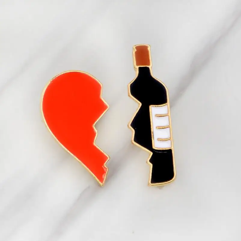 

Shuangshuo Fashion 2pcs Pin Set Broken Heart and Red Wine Bottle Enamel Pins Brooches DIY Sweater Lapel Pin Badge Brooch Jewelry