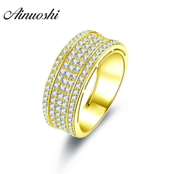 

AINUOSHI Luxurious Gold Half Eternity Band for Women Men 14K Solid Yellow Gold 5 Rows Drill Engagement Wedding Band Gold Jewelry