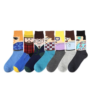 

Japanese hot creative illustration socks Harajuku style men's personality fun funny cartoon face pattern happy cute crew socks