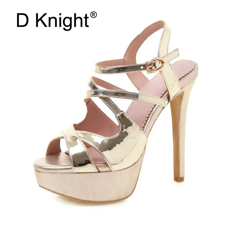 

Patent Leather Ladies Casual High Heels Sandals New Ankle Strap Platform Women Sandals Stiletto Concise Summer Pumps Shoes Woman