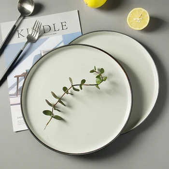

NIMITIME Japanese Style Retro Western Food Ceramic Plate Back Edge Household Flat Plate Western Dessert Dinner Plate Tableware
