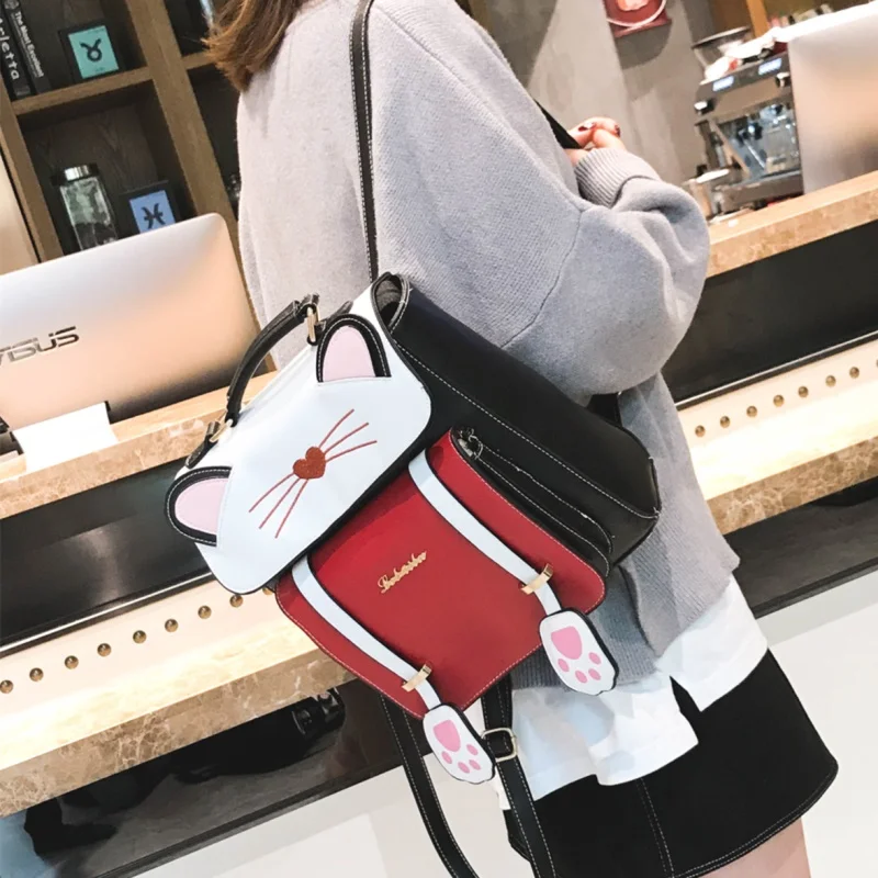 

cartoon cat mini backpack women leather backpacks female small schoolbag travel school bags for girls Shoulder back bag mochila