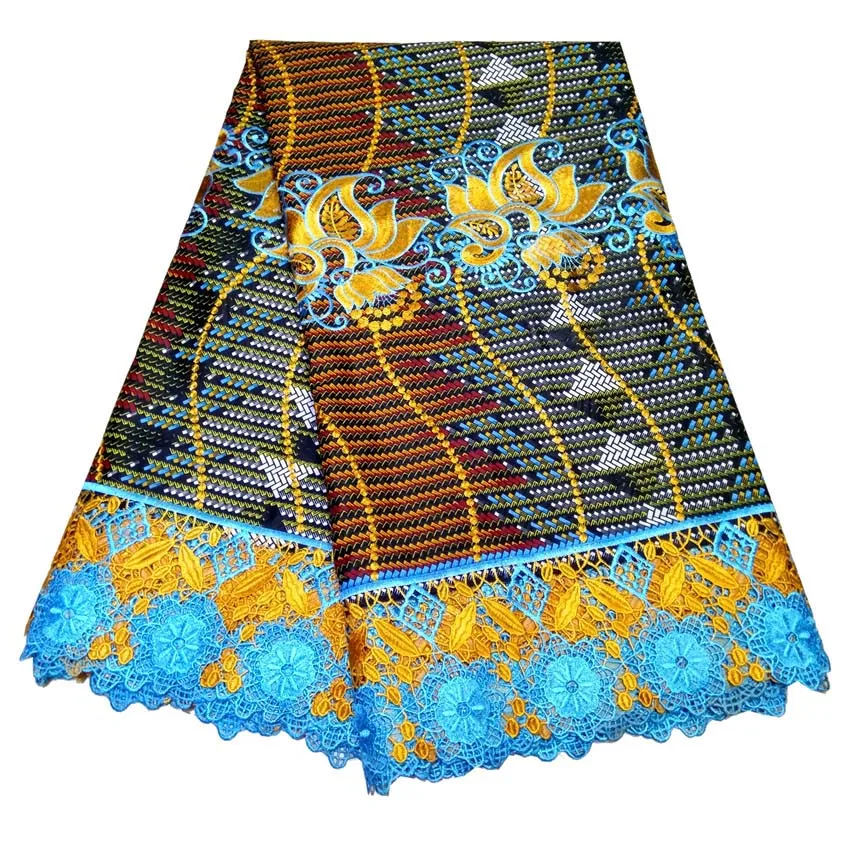 

Multi Color Guipure Cord Lace Fabric New Design ankara african wax print fabric With African Wax Guipure Lace Embroidery 6Yards