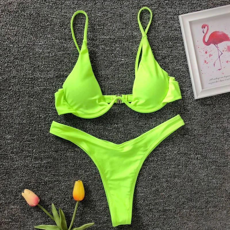 Underwire Bikini 2018 Green Light Green Bikini Swimwear Neon Green