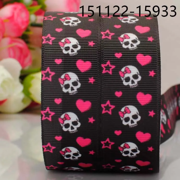 

50yards 7/8 " 22 mm black background pattern prints grosgrain ribbons cartoon tape free shipping