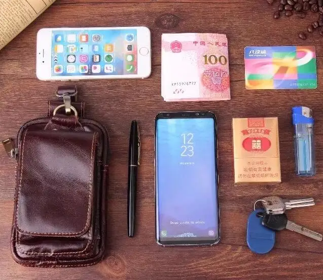 Belt Clip Man Genuine Cow Leather Mobile Phone Case Pouch