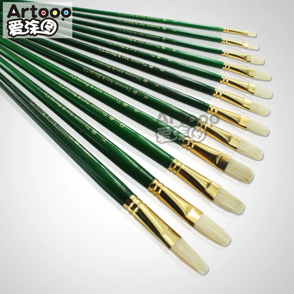 Transon 262 filbert head long handle artist brush set, painting brush, wool hair brushes for oil 