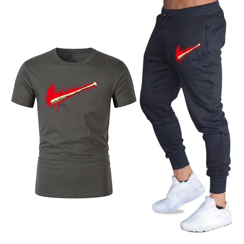 

2019 Hot Summer Sets Men Cotton tshirts+pants Two Pieces Sets Casual Tracksuit Male/Female Casual Fitness pants free shipping