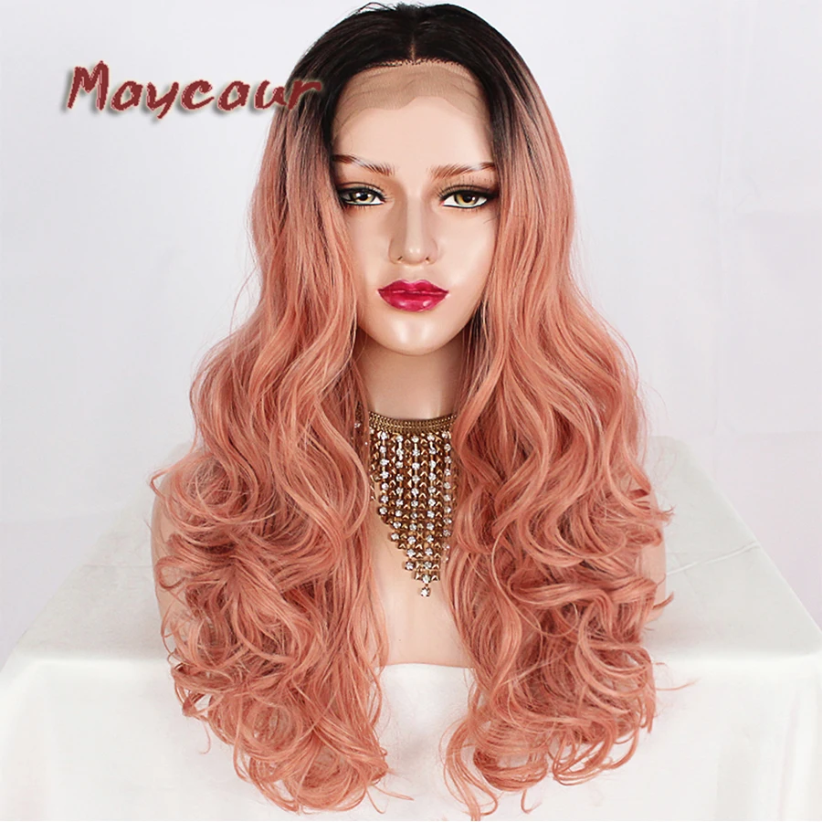Black Pink Ombre Color Synthetic Lace Front Wig Glueless Lace Wigs