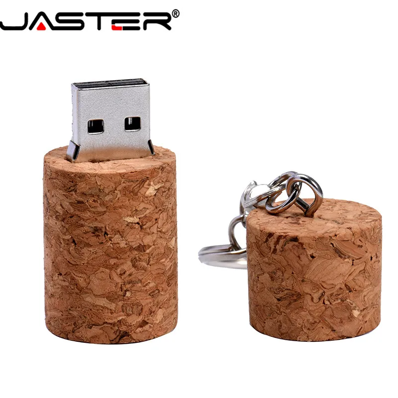 JASTER деревянный пробковый флеш-диск USB 2,0, деревянная пробка для бутылки, флешка, 4 ГБ, 8 ГБ, 16 ГБ, 32 ГБ, 64 ГБ, ручка-накопитель с логотипом брелка на заказ