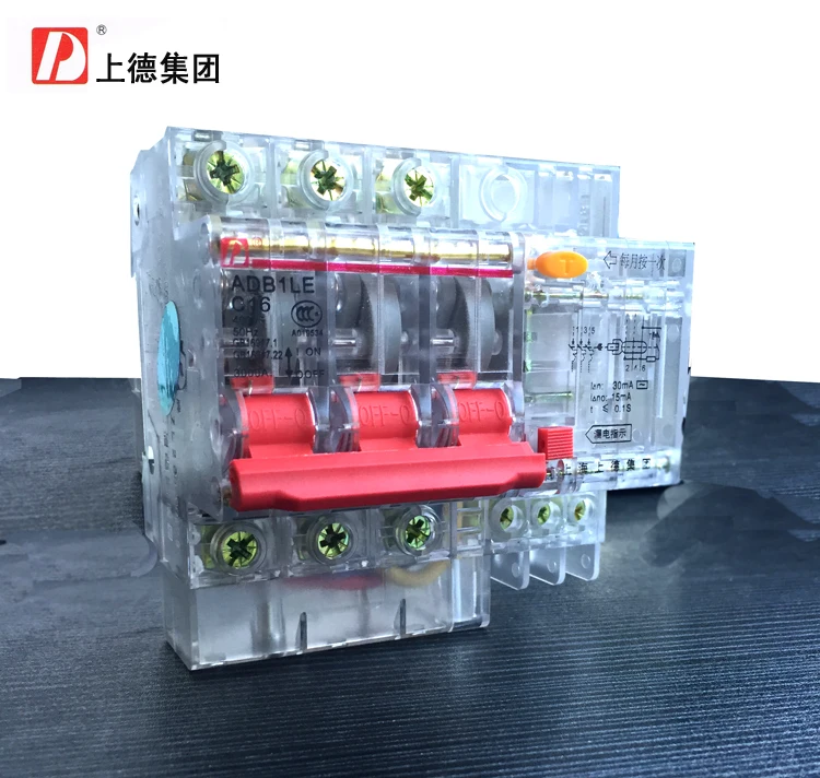 

Group of three-phase three-wire electric shock protection switch on DZ47LE-63 3P 16A residual current device transparency