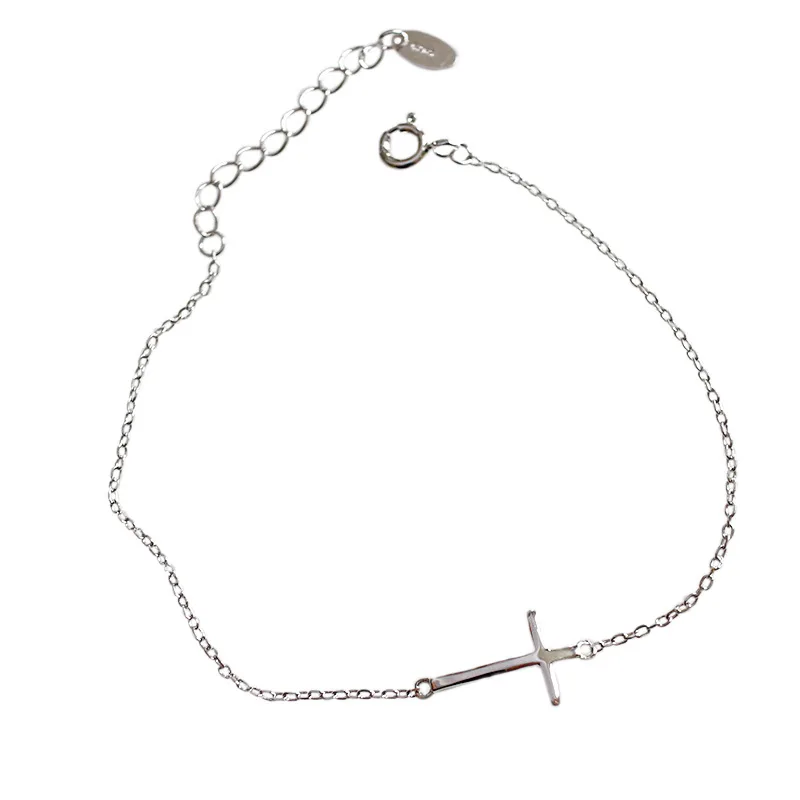 Стерлингового серебра 925 пробы Крест лодыжки браслет femme enkelbanjes sieraden аксессуары, простые женские браслеты для щиколотки бижутерия для ног