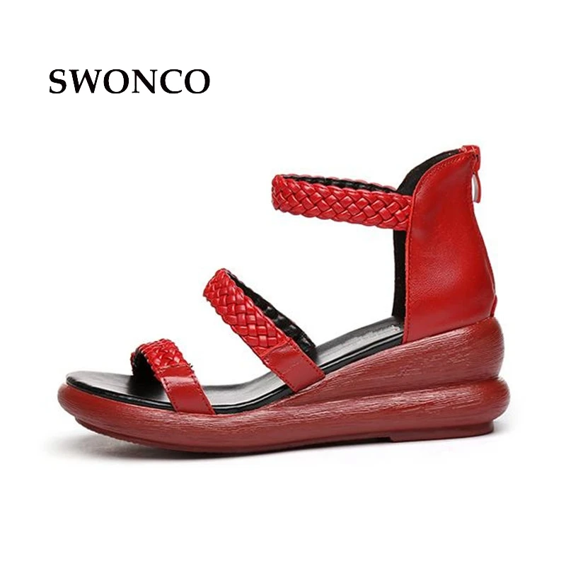 SWONCO/женские босоножки; женская обувь ручной работы из натуральной кожи на толстой подошве; женские босоножки на высоком каблуке с открытым носком; Женская Винтажная обувь