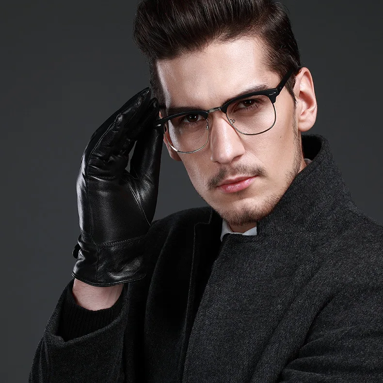 Genuine leather gloves male sheepskin gloves winter fashion thick