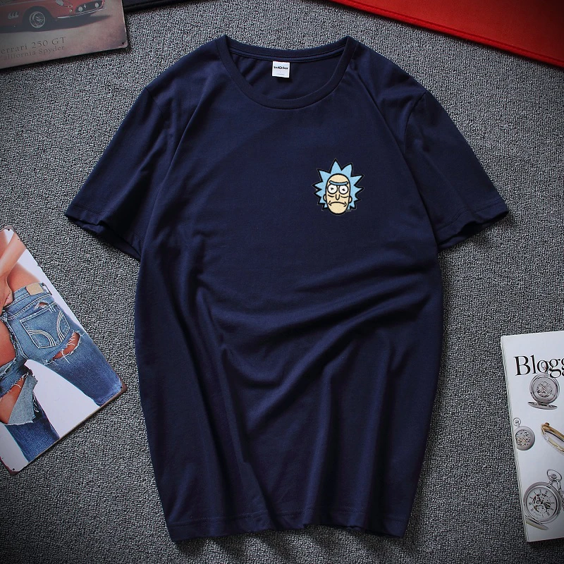 Новинка, футболка с короткими рукавами и вышивкой Рика и Морти, хлопковая футболка с короткими рукавами в стиле хип-хоп, футболка хараку для мужчин и женщин - Цвет: Navy