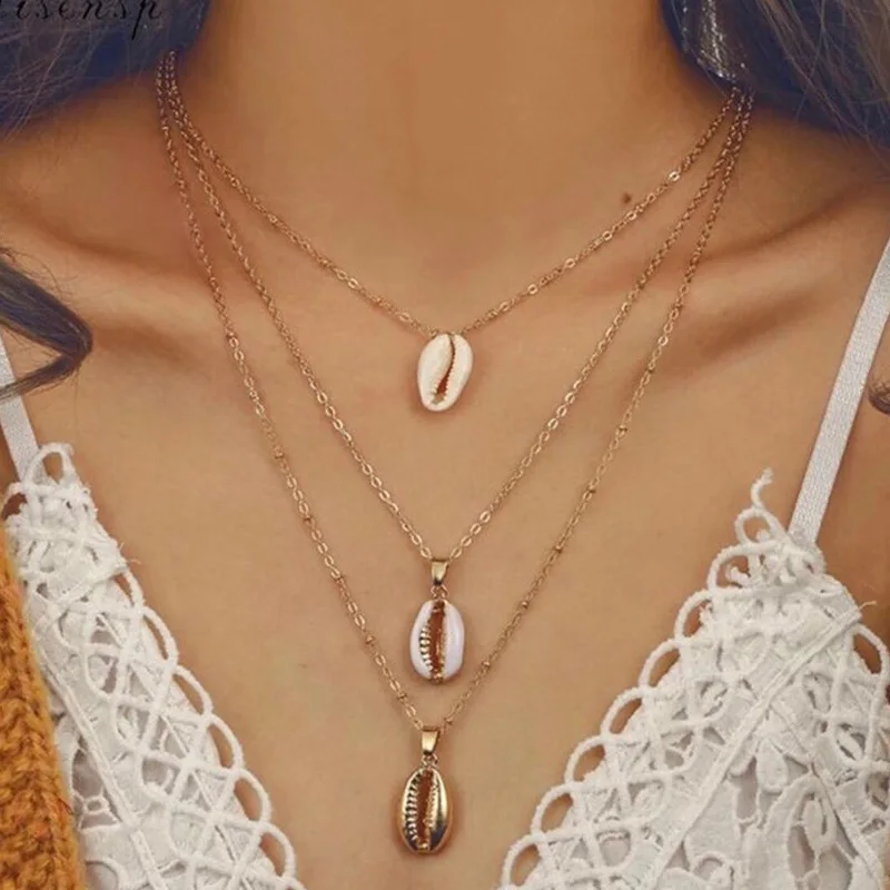 Bohemian Conch Shell Pendant Necklace Multilayer Fashion Ocean Sea Beach Chokers Necklaces Gold Silver Jewelry For Girl | Украшения и