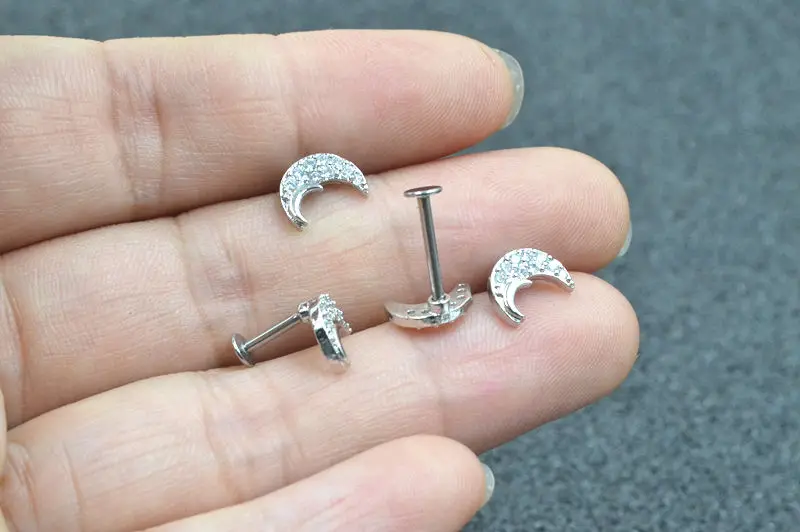 Free shippment LOT20pcs 16g Body Jewelry Piercing - Moon CZ Shining Lip Labret Ring Ear Helix Bar Cheek NEW | Украшения и