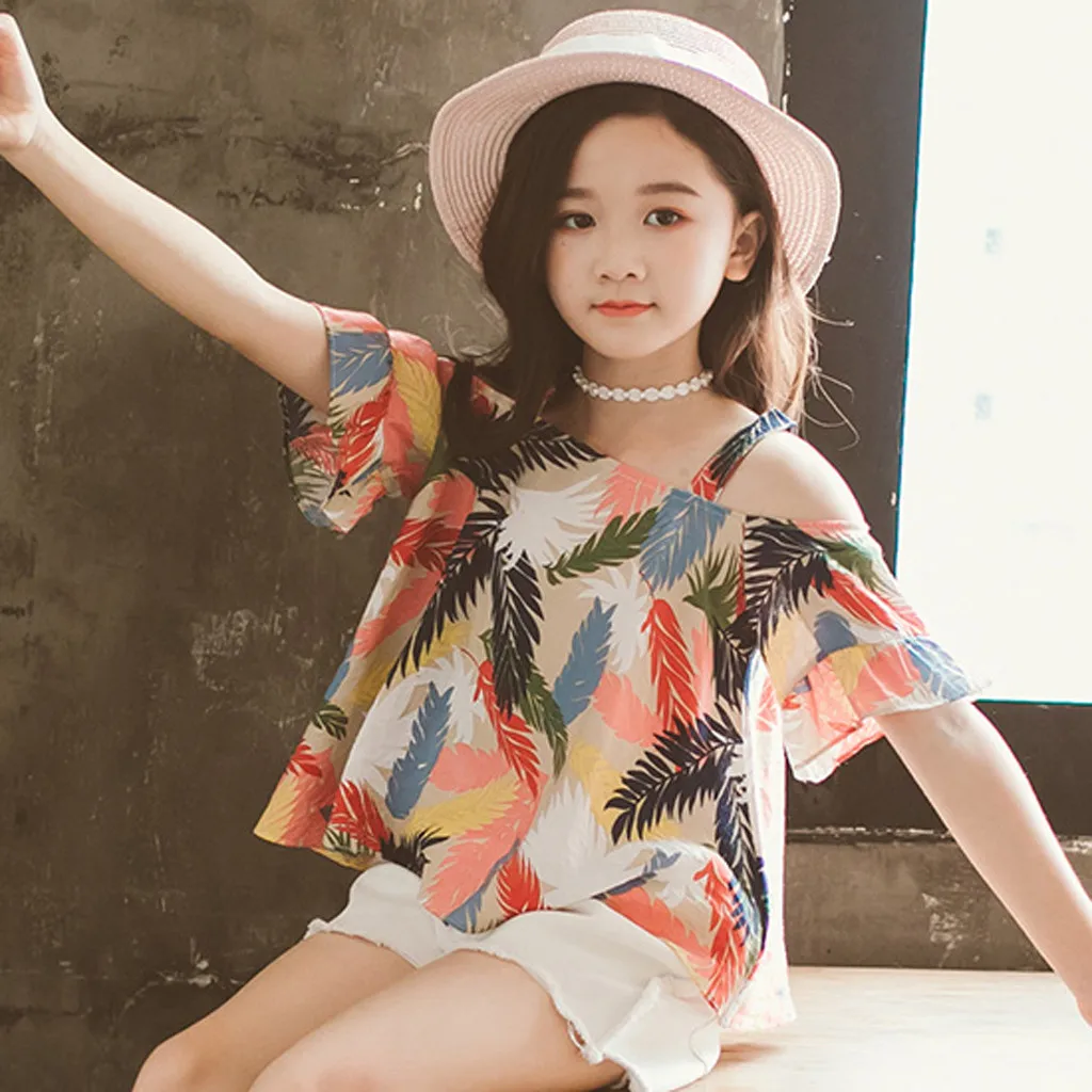 

Toddler Kids Baby Girl Print Strap Beachwear Princess T Shirt Tops Short Outfits New Arrival Dropshipping