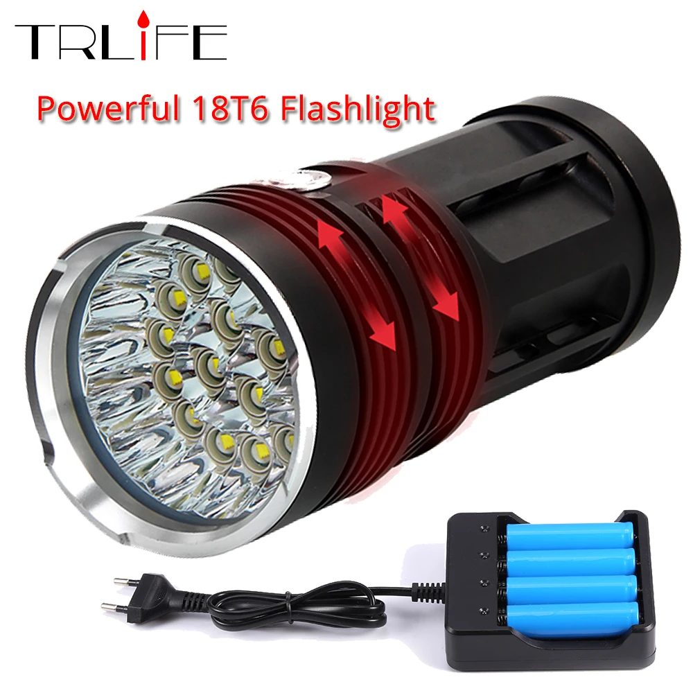 

Powerful 48000Lums LED Flashlight Lanterna 18 *T6 LED Searchlight Torch Flash light Waterproof With 4*18650 Battery