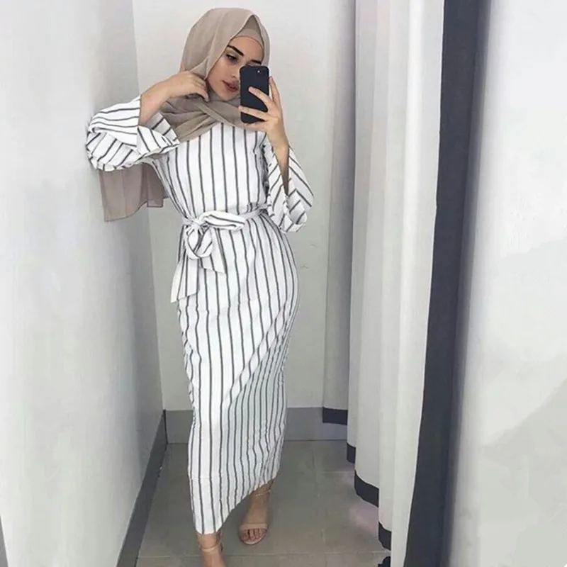 Катара ОАЭ мусульманская одежда скромное мусульманское платье женское в полоску Сауди абайя Турецкая мусульманская одежда Кафтан марокканские кафтаны D702