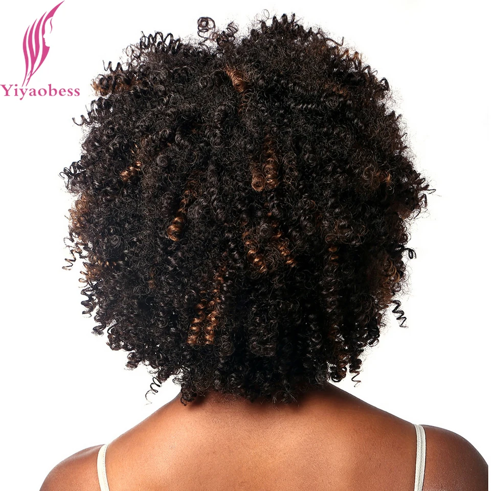 Yiyaobess 30cm Heat Resistant Highlights Brown Short Curly Wig For