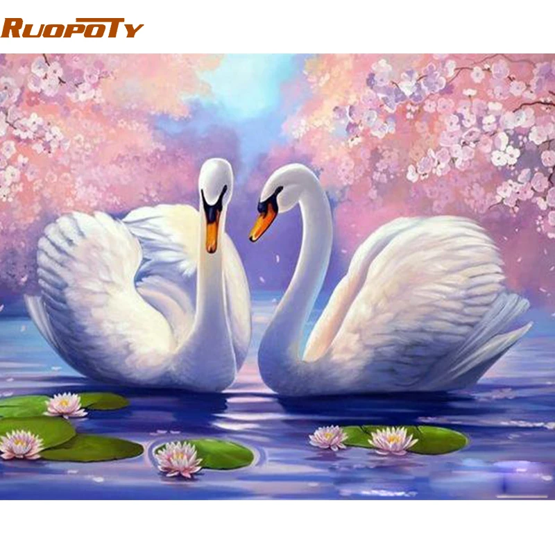 

RUOPOTY Frame Swan Animals DIY Painting By Number Modern Handpainted Oil Painting Acrylic Paint By Numbers For Home Decor 40x50