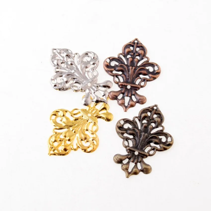 

Free shipping 10Pcs Filigree Wraps Connectors Metal Crafts Decoration DIY Findings Ancient Hollow 35mm x 50mm