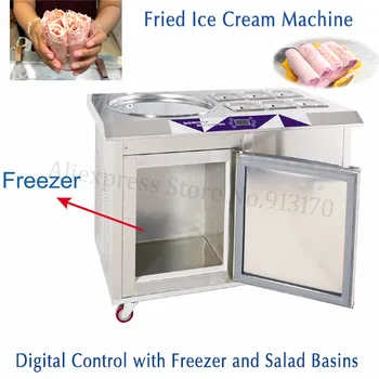 

55cm Pan 6 Compartments Fried Ice Cream Machine Ice Yogurt Maker with Digital Temperature Control Built-in Freezer