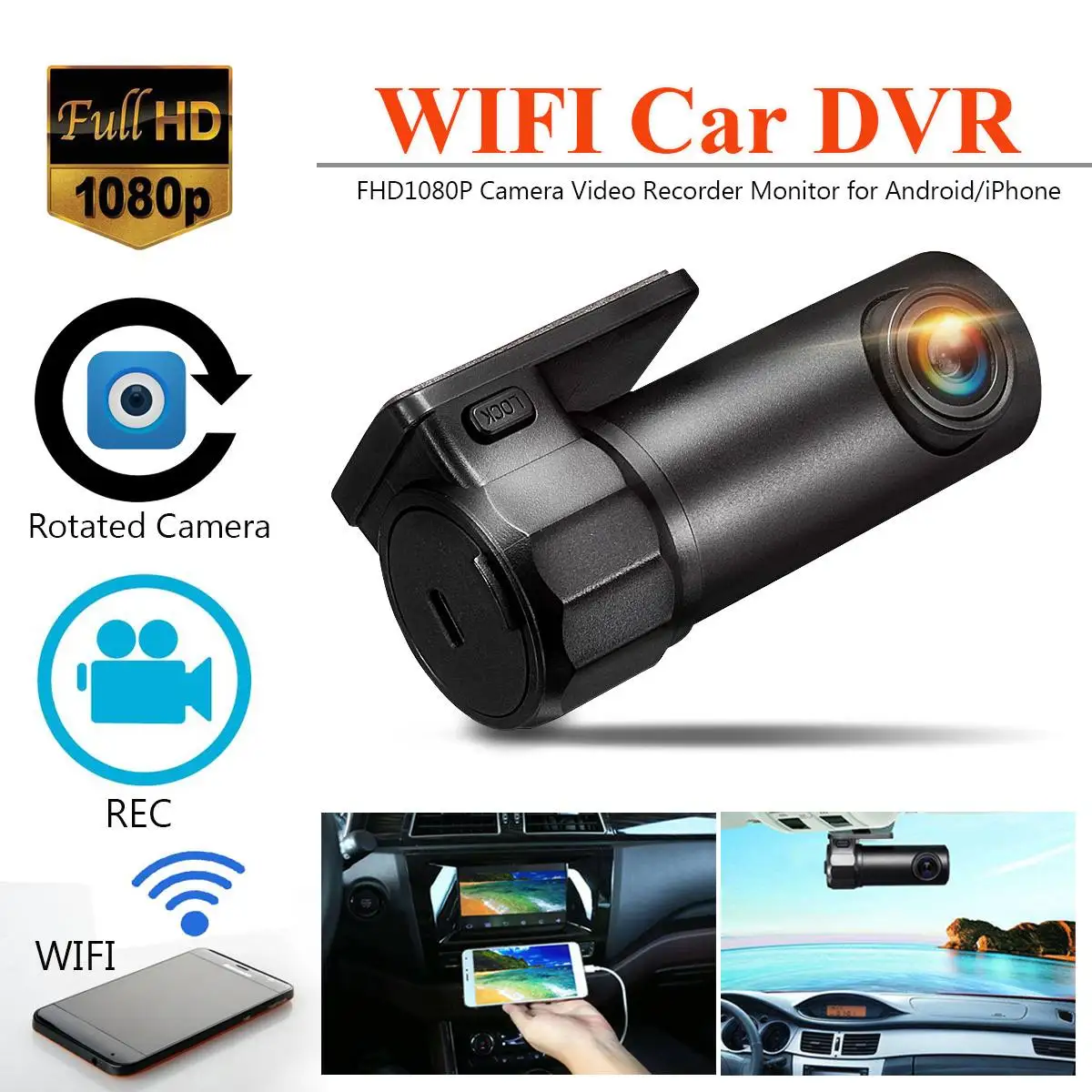 

170 Degree Mini WIFI Car DVR HD1080P Camera Digital Registrar Video Recorder Dash Cam Road Camcorder APP Monitor Night Vision